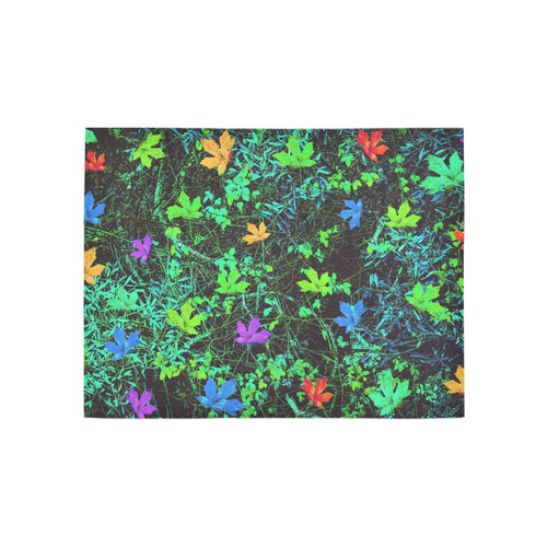 maple leaf in pink blue green yellow orange with green creepers plants background Area Rug 5'3''x4'