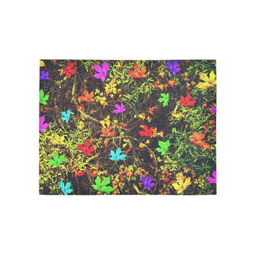 maple leaf in blue red green yellow pink orange with green creepers plants background Area Rug 5'3''x4'