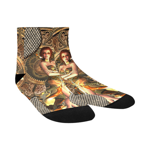 Steampunk lady with gears and clocks Quarter Socks