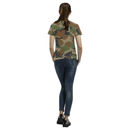 CAMOUFLAGE WOODLAND All Over Print T-Shirt for Women (USA Size) (Model T40)