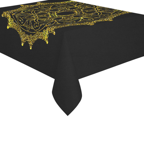 Gold Floral Mandala Cotton Linen Tablecloth 60"x 84"