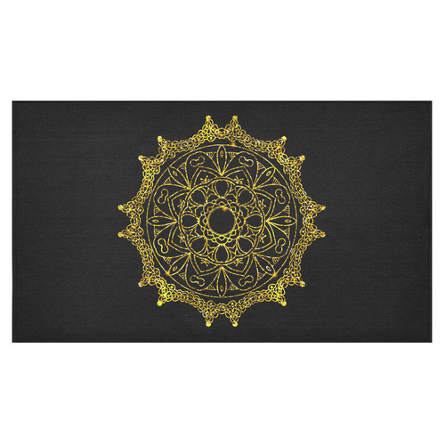 Gold Floral Mandala Cotton Linen Tablecloth 60"x 104"