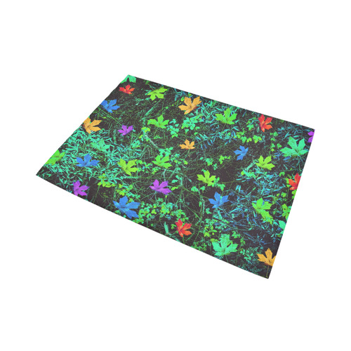 maple leaf in pink blue green yellow orange with green creepers plants background Area Rug7'x5'