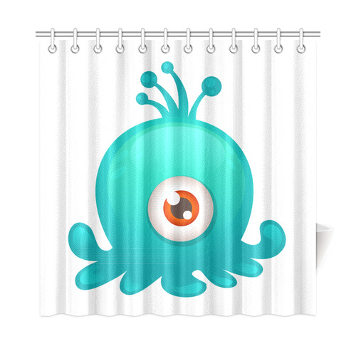 Blue Green Cute Octopus Monster One Eye Shower Curtain 72"x72"