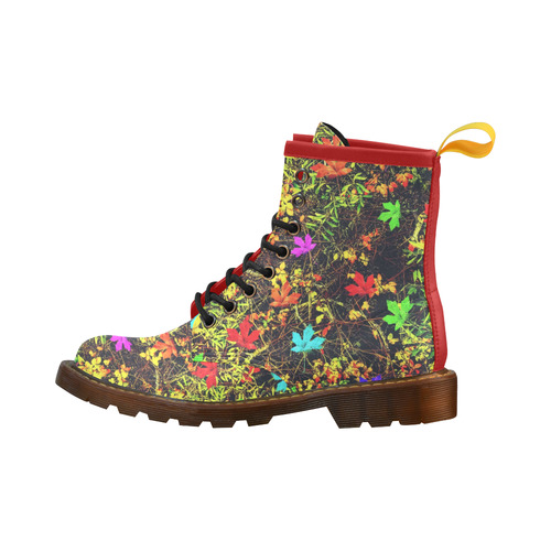 maple leaf in blue red green yellow pink orange with green creepers plants background High Grade PU Leather Martin Boots For Women Model 402H