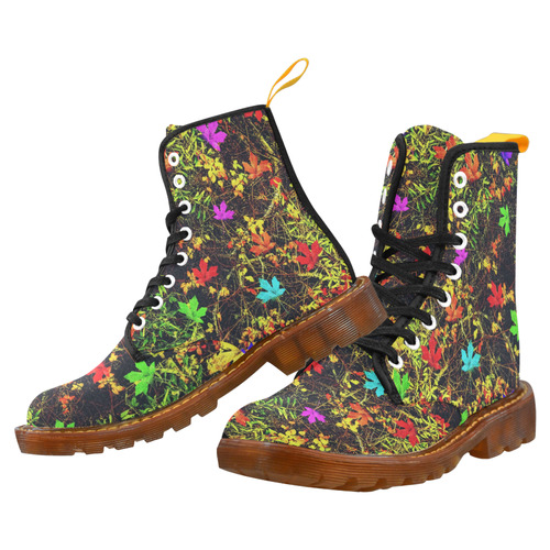 maple leaf in blue red green yellow pink orange with green creepers plants background Martin Boots For Men Model 1203H