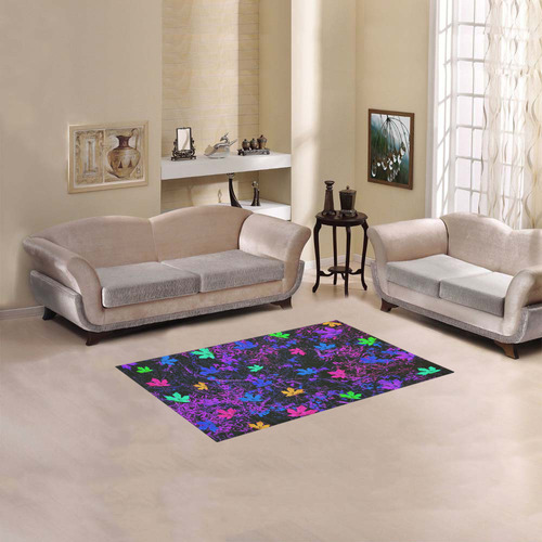 maple leaf in pink blue green yellow purple with pink and purple creepers plants background Area Rug 2'7"x 1'8‘’