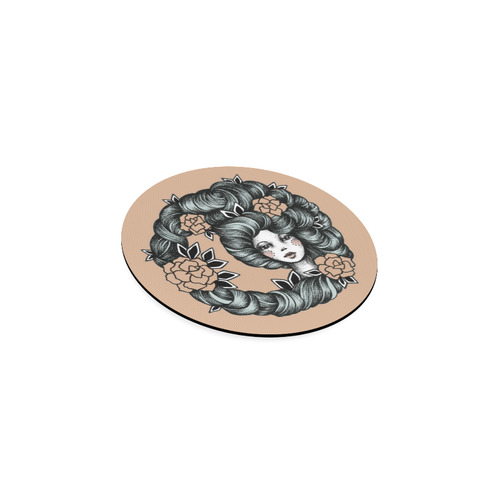 ink girl - flower hair Round Coaster