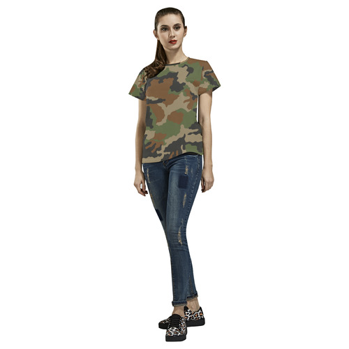 CAMOUFLAGE WOODLAND All Over Print T-Shirt for Women (USA Size) (Model T40)