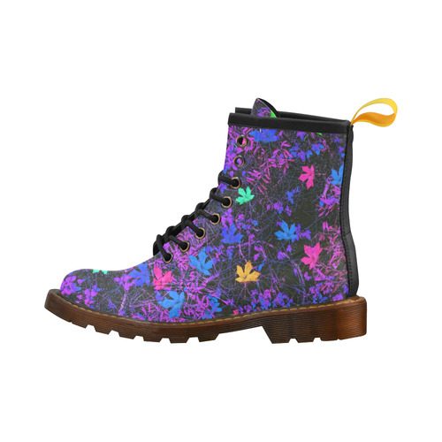 maple leaf in pink blue green yellow purple with pink and purple creepers plants background High Grade PU Leather Martin Boots For Men Model 402H