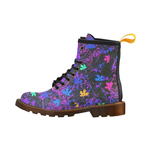 maple leaf in pink blue green yellow purple with pink and purple creepers plants background High Grade PU Leather Martin Boots For Women Model 402H