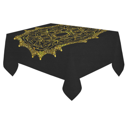 Gold Floral Mandala Cotton Linen Tablecloth 60"x 84"