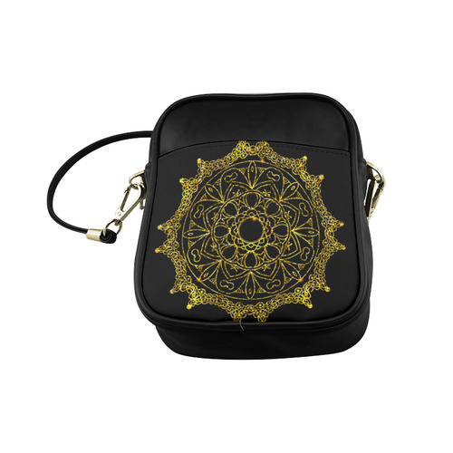 Gold Floral Mandala Sling Bag (Model 1627)