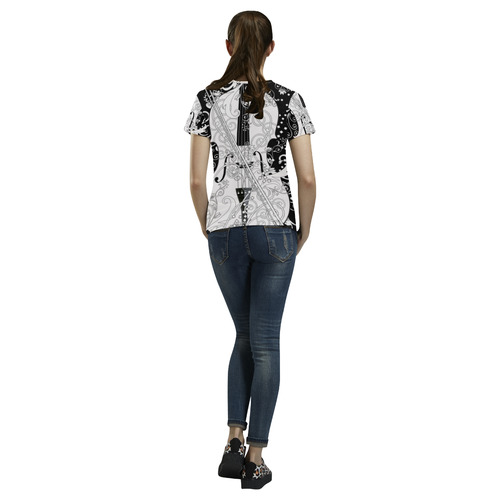 Violin Line Art T Shirt by Juleez All Over Print T-Shirt for Women (USA Size) (Model T40)