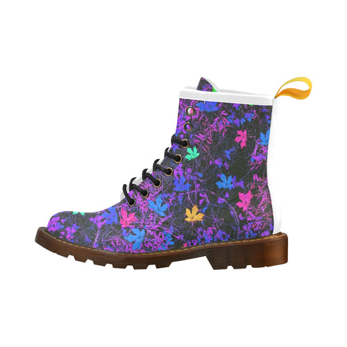 maple leaf in pink blue green yellow purple with pink and purple creepers plants background High Grade PU Leather Martin Boots For Men Model 402H