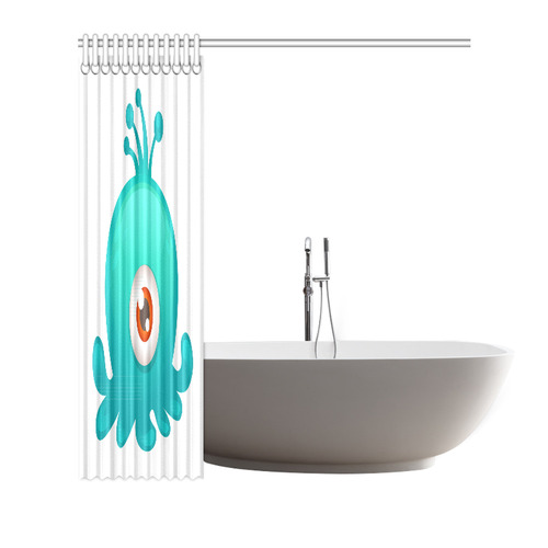 Blue Green Cute Octopus Monster One Eye Shower Curtain 72"x72"