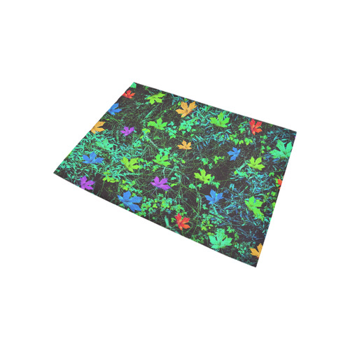 maple leaf in pink blue green yellow orange with green creepers plants background Area Rug 5'3''x4'