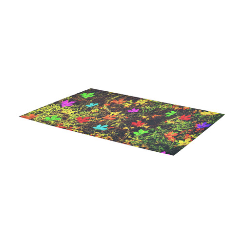 maple leaf in blue red green yellow pink orange with green creepers plants background Area Rug 7'x3'3''