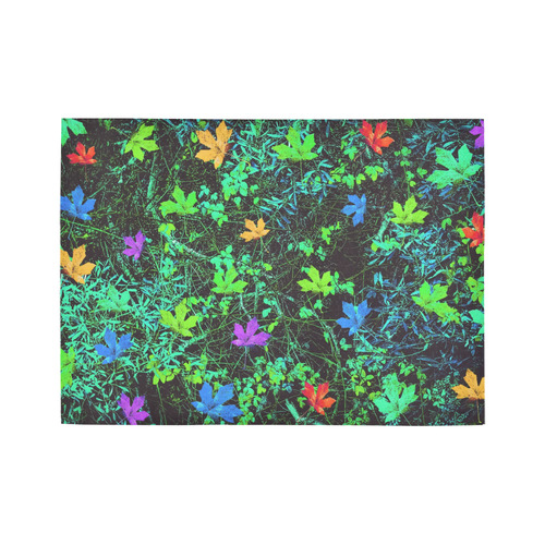 maple leaf in pink blue green yellow orange with green creepers plants background Area Rug7'x5'