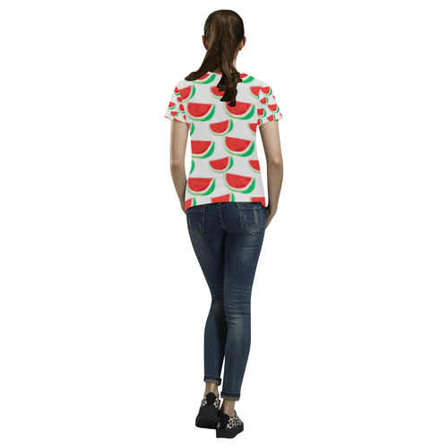 Watermelon Summer Fruit Pattern All Over Print T-Shirt for Women (USA Size) (Model T40)