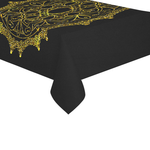 Gold Floral Mandala Cotton Linen Tablecloth 60"x 104"