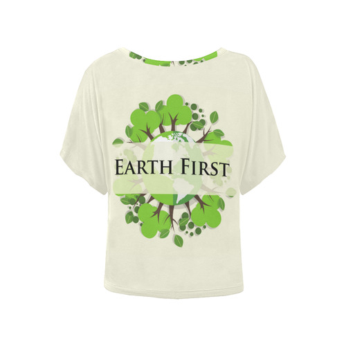 Earth First Green Environmental Trees Nature Women's Batwing-Sleeved Blouse T shirt (Model T44)