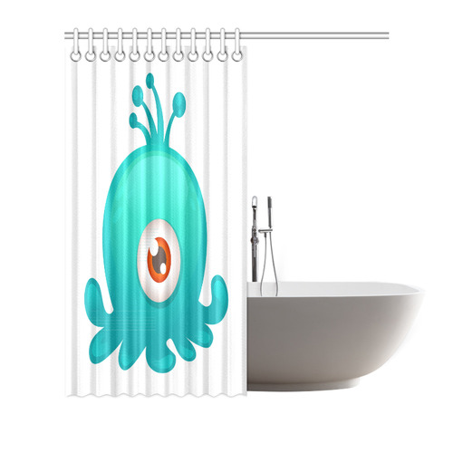 Blue Green Cute Octopus Monster One Eye Shower Curtain 72"x72"