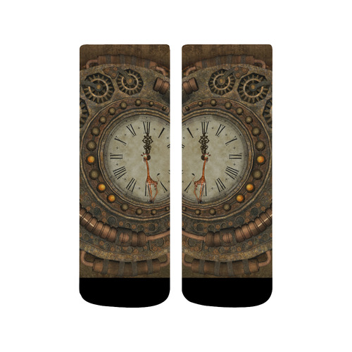 Steampunk clock, cute giraffe Quarter Socks