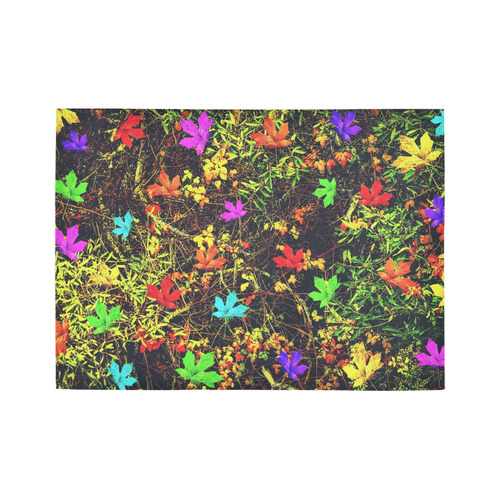 maple leaf in blue red green yellow pink orange with green creepers plants background Area Rug7'x5'