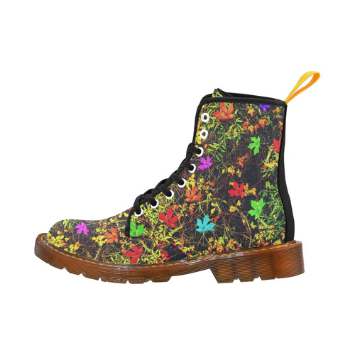 maple leaf in blue red green yellow pink orange with green creepers plants background Martin Boots For Men Model 1203H