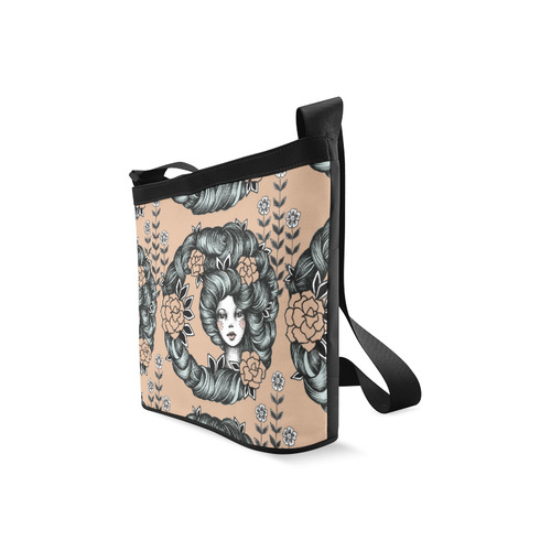 ink girl - flower hair pattern Crossbody Bags (Model 1613)