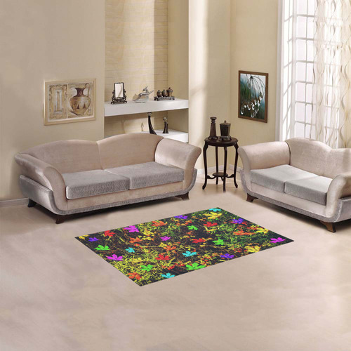 maple leaf in blue red green yellow pink orange with green creepers plants background Area Rug 2'7"x 1'8‘’