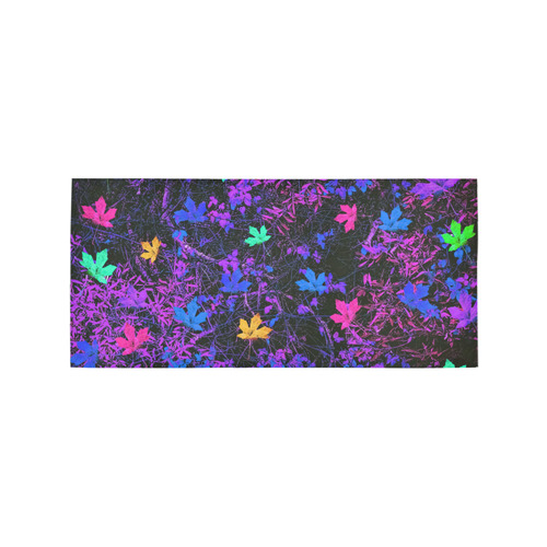 maple leaf in pink blue green yellow purple with pink and purple creepers plants background Area Rug 7'x3'3''