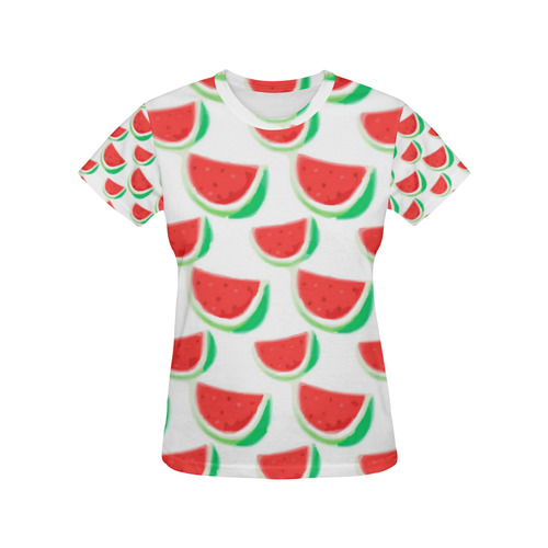 Watermelon Summer Fruit Pattern All Over Print T-Shirt for Women (USA Size) (Model T40)