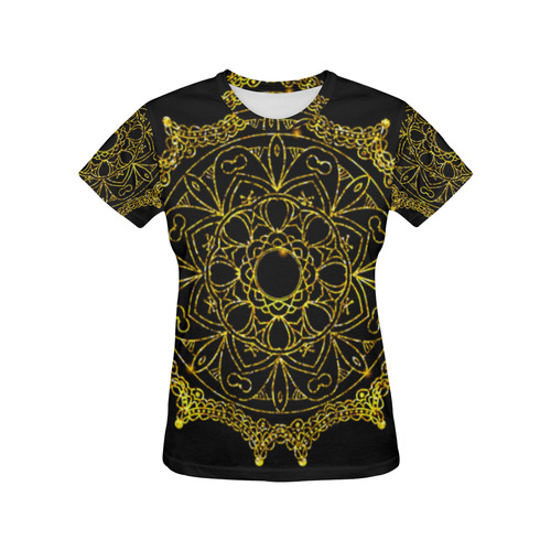Gold Floral Mandala All Over Print T-Shirt for Women (USA Size) (Model T40)