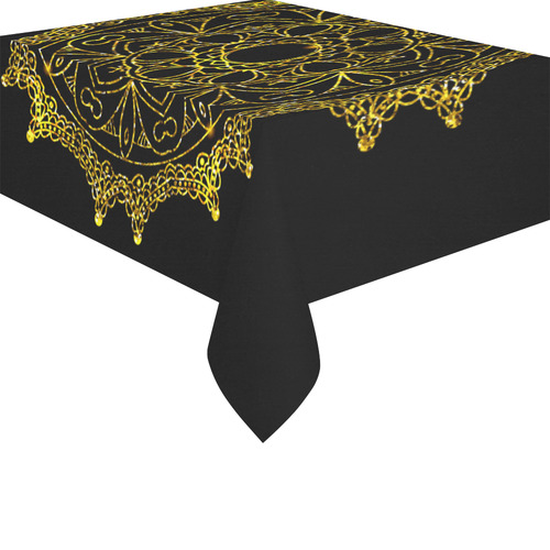 Gold Floral Mandala Cotton Linen Tablecloth 52"x 70"