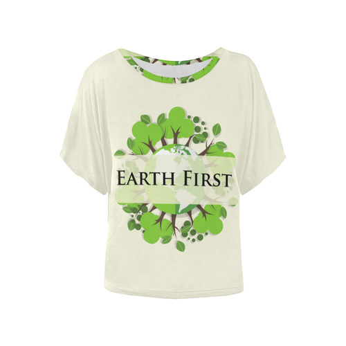 Earth First Green Environmental Trees Nature Women's Batwing-Sleeved Blouse T shirt (Model T44)
