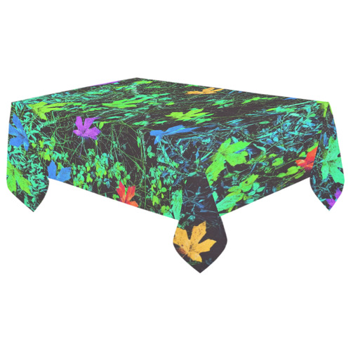 maple leaf in pink blue green yellow orange with green creepers plants background Cotton Linen Tablecloth 60"x 104"