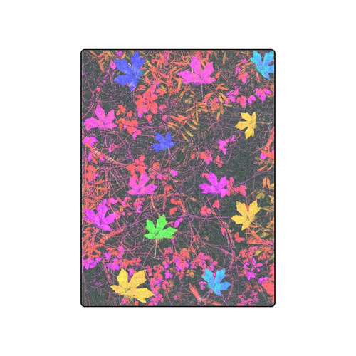 maple leaf in yellow green pink blue red with red and orange creepers plants background Blanket 50"x60"