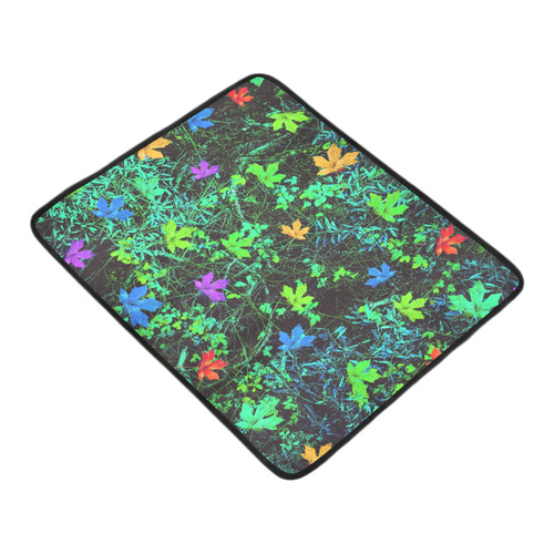 maple leaf in pink blue green yellow orange with green creepers plants background Beach Mat 78"x 60"
