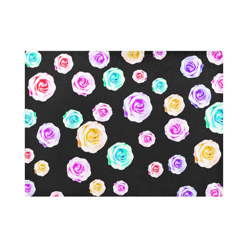 colorful roses in pink purple green yellow with black background Placemat 14’’ x 19’’ (Set of 4)