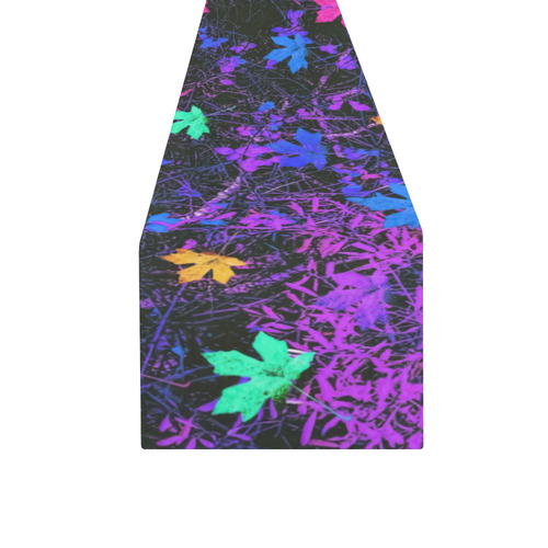 maple leaf in pink blue green yellow purple with pink and purple creepers plants background Table Runner 16x72 inch