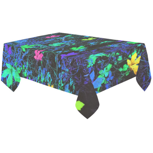 maple leaf in pink green purple blue yellow with blue creepers plants background Cotton Linen Tablecloth 60"x120"