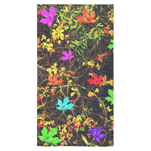 maple leaf in blue red green yellow pink orange with green creepers plants background Bath Towel 30"x56"