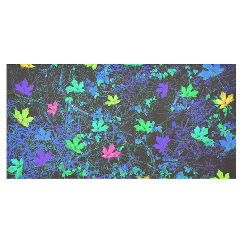 maple leaf in pink green purple blue yellow with blue creepers plants background Cotton Linen Tablecloth 60"x120"
