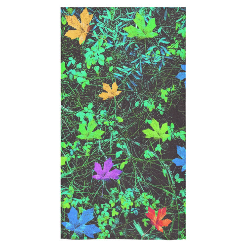 maple leaf in pink blue green yellow orange with green creepers plants background Bath Towel 30"x56"