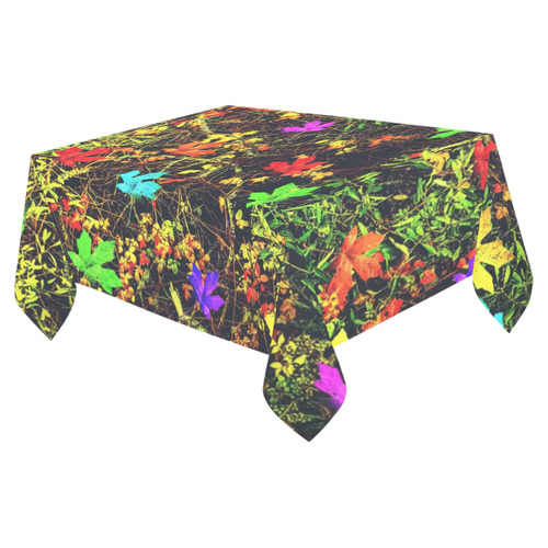 maple leaf in blue red green yellow pink orange with green creepers plants background Cotton Linen Tablecloth 52"x 70"