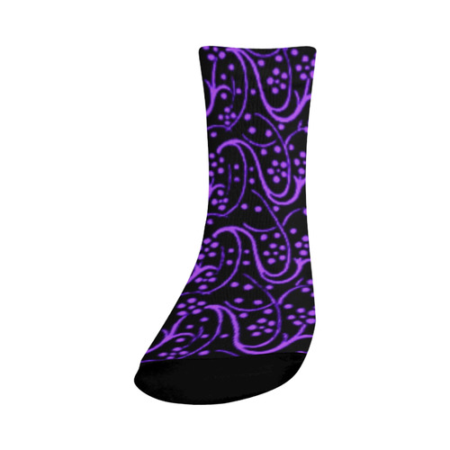 Vintage Swirl Floral Purple Black Crew Socks