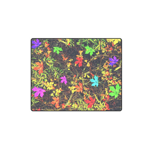 maple leaf in blue red green yellow pink orange with green creepers plants background Blanket 40"x50"