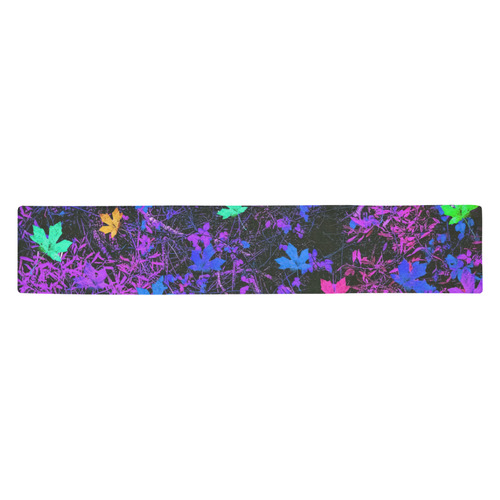 maple leaf in pink blue green yellow purple with pink and purple creepers plants background Table Runner 14x72 inch